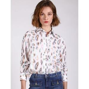 Vilagallo White Animal Print Metallic Colorful Button Down Shirt Women's size 36